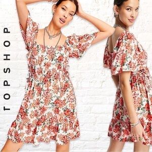 TOP Shop  Channel Mini Dress in Cream and Red Floral Size 12